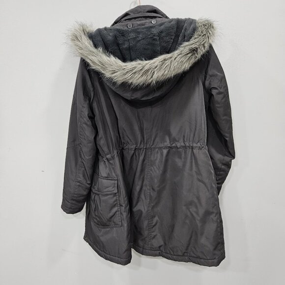 Universal Thread Grey Long Sleeve Faux Fur Hooded Parka Gray Coat Jacket Small - Picture 12 of 13